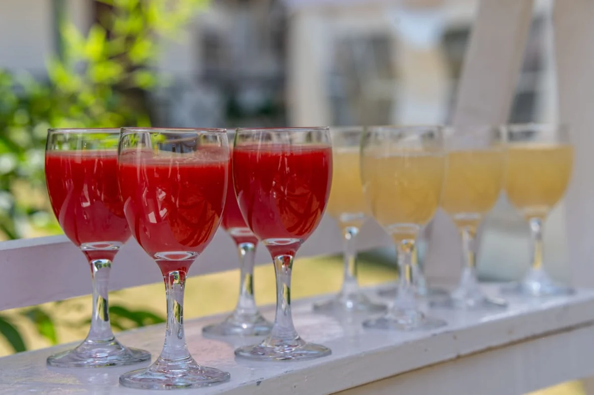 Glasses of refreshments ready for a gathering